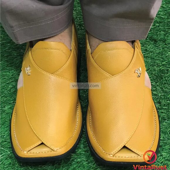 Stylish Mustard Peshawari ChappalTraditional Leather Men's Sandals